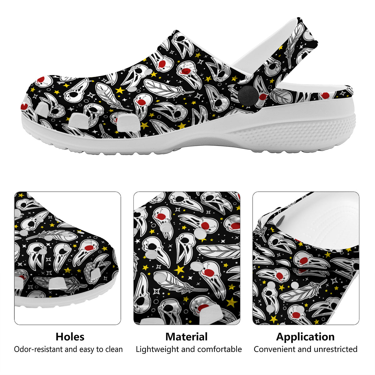 Crow Skull And Feathers Print Pattern Clog-grizzshop