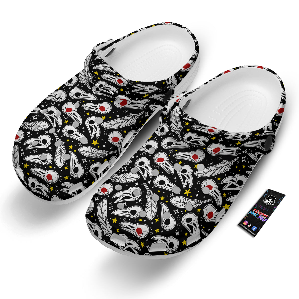 Crow Skull And Feathers Print Pattern Clog-grizzshop