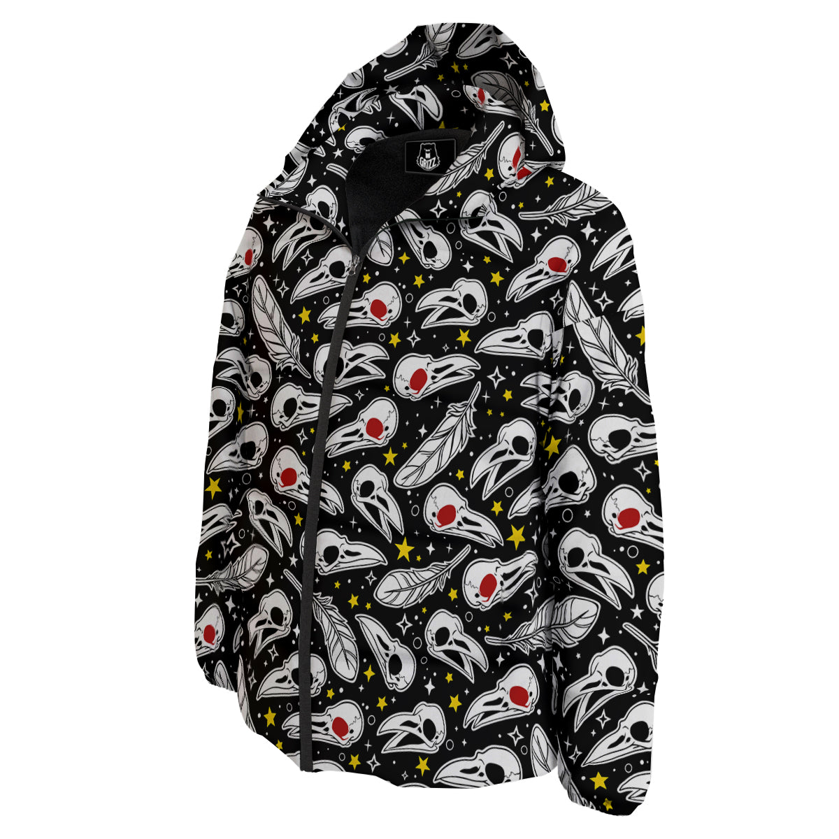 Crow Skull And Feathers Print Pattern Down Jacket-grizzshop