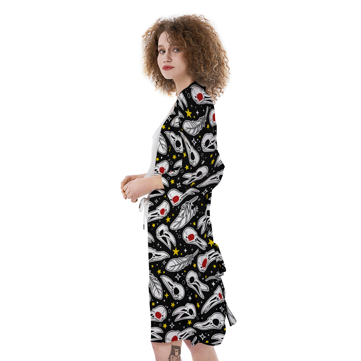 Crow Skull And Feathers Print Pattern Kimono-grizzshop