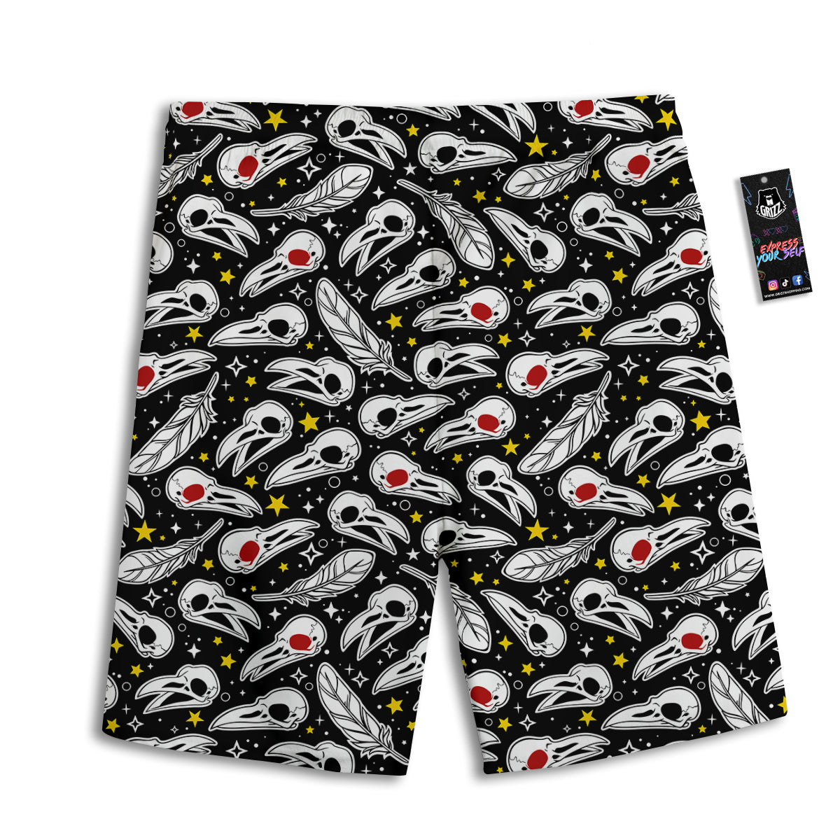 Crow Skull And Feathers Print Pattern Men's Athletic Shorts
