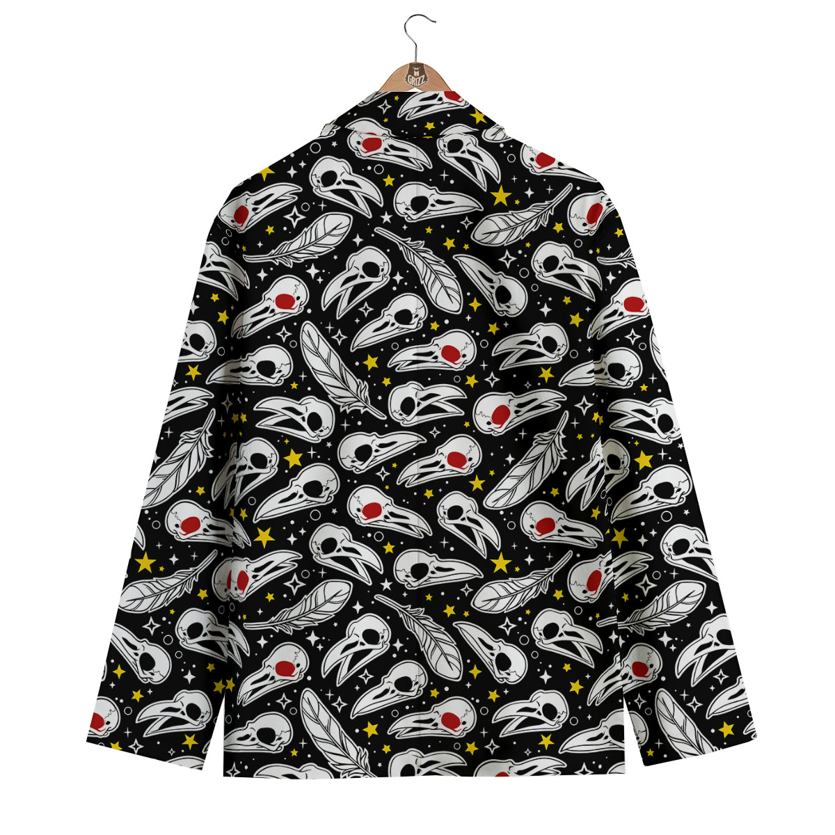 Crow Skull And Feathers Print Pattern Men's Blazer-grizzshop