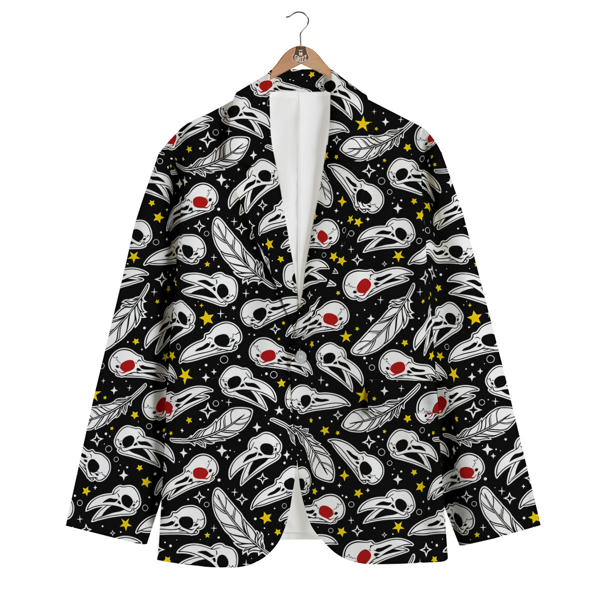 Crow Skull And Feathers Print Pattern Men's Blazer-grizzshop