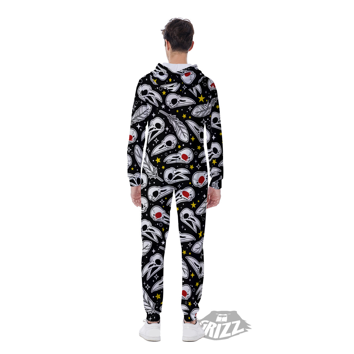Crow Skull And Feathers Print Pattern Men's Jumpsuit-grizzshop