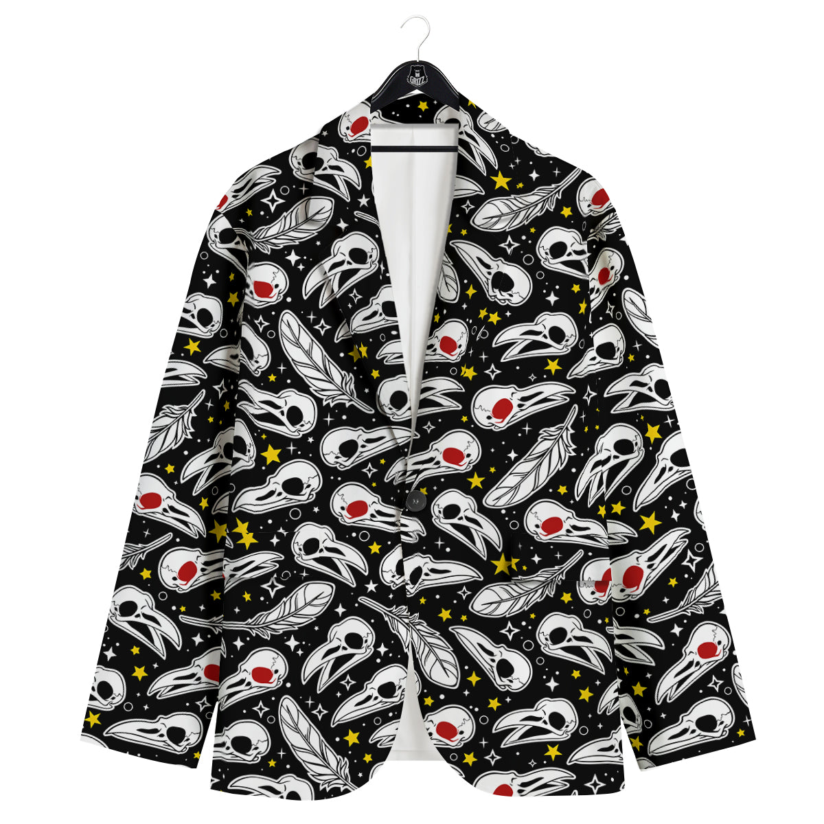 Crow Skull And Feathers Print Pattern Men's Sport Coat-grizzshop