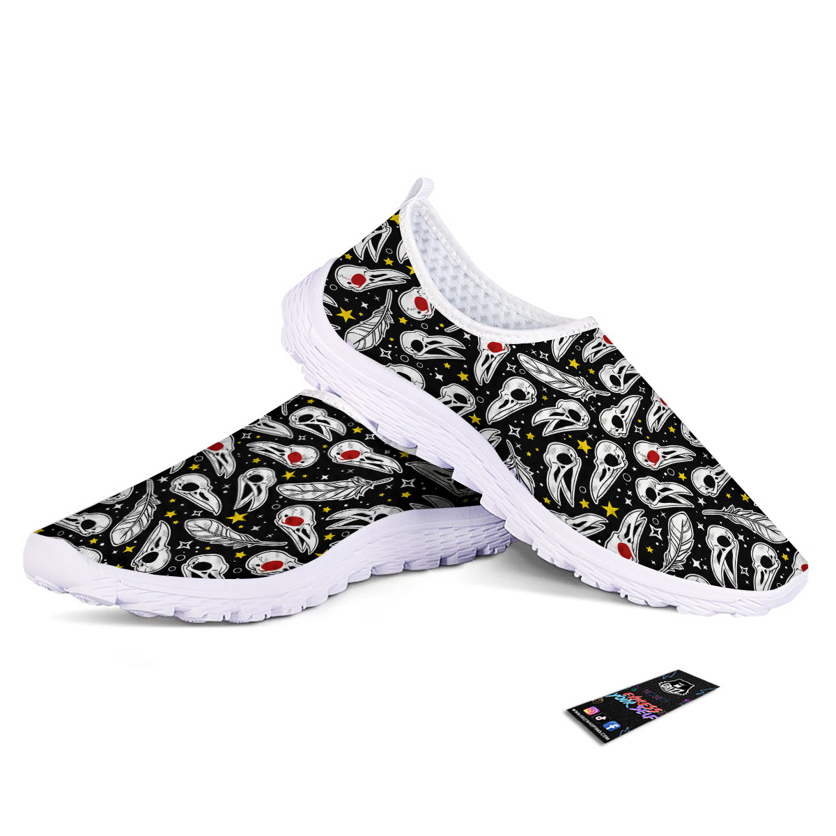 Crow Skull And Feathers Print Pattern Nurse Shoes-grizzshop