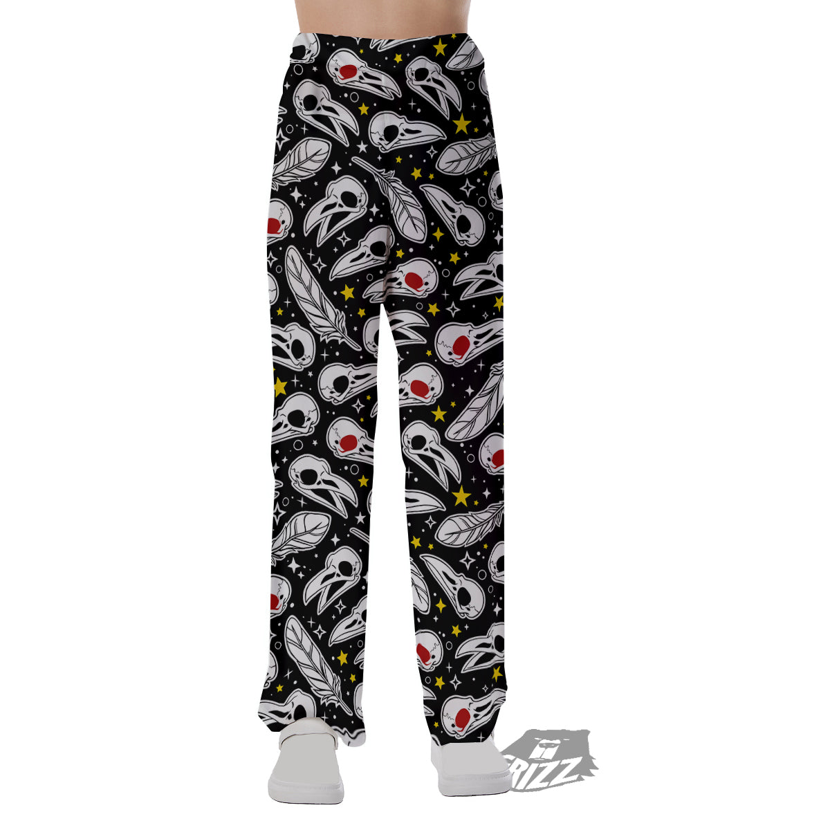 Crow Skull And Feathers Print Pattern Pajama Pants-grizzshop