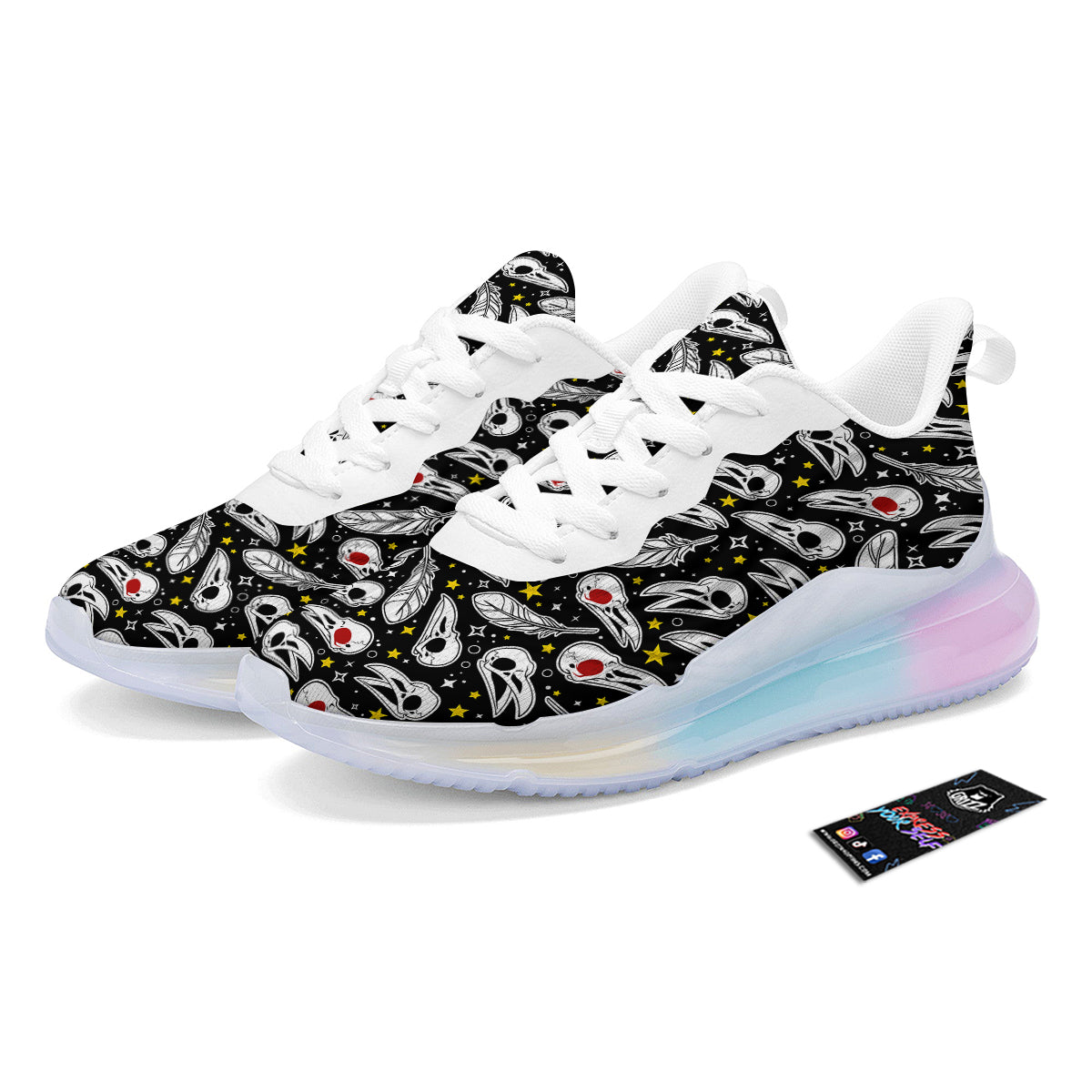 Crow Skull And Feathers Print Pattern Running Sneakers-grizzshop