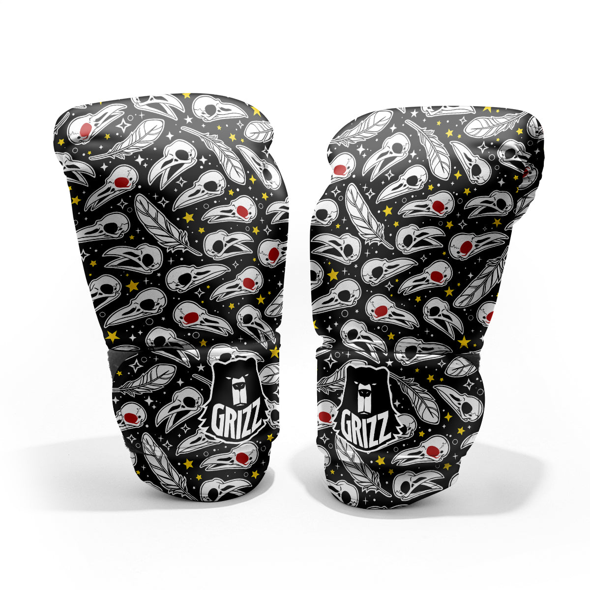 Crow Skull And Feathers Print Pattern Pro Boxing Glove