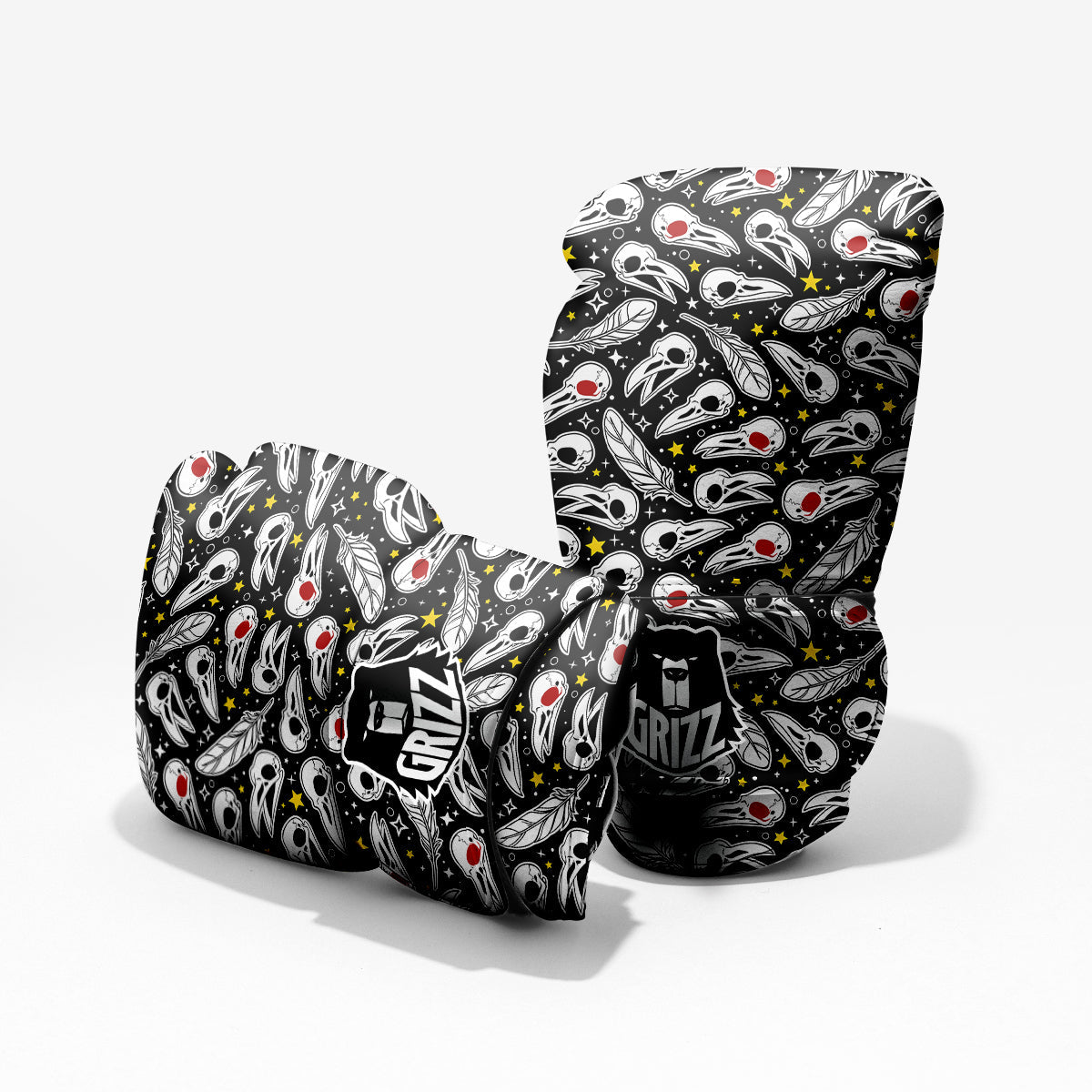 Crow Skull And Feathers Print Pattern Pro Boxing Glove