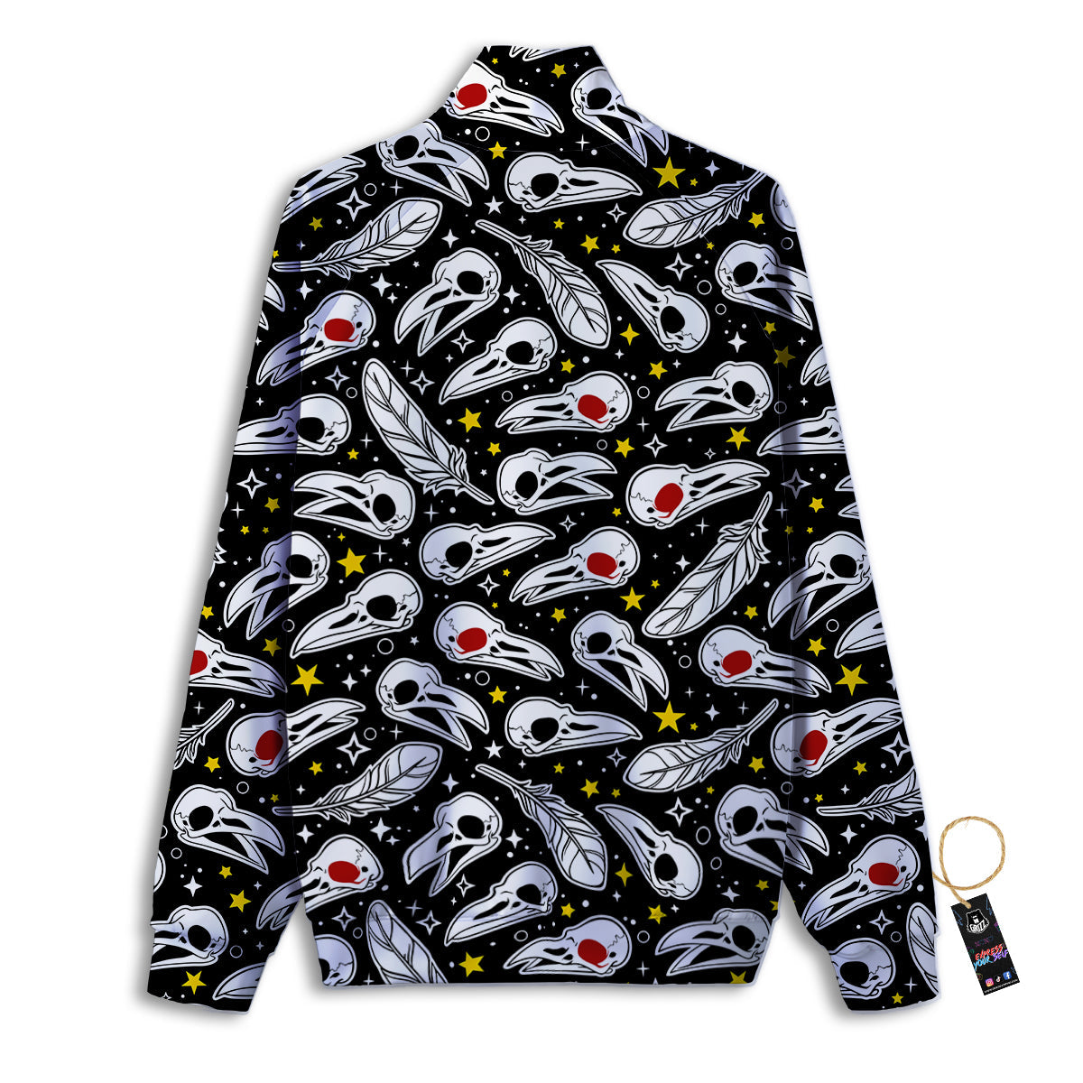 Crow Skull And Feathers Print Pattern Track Jacket-grizzshop