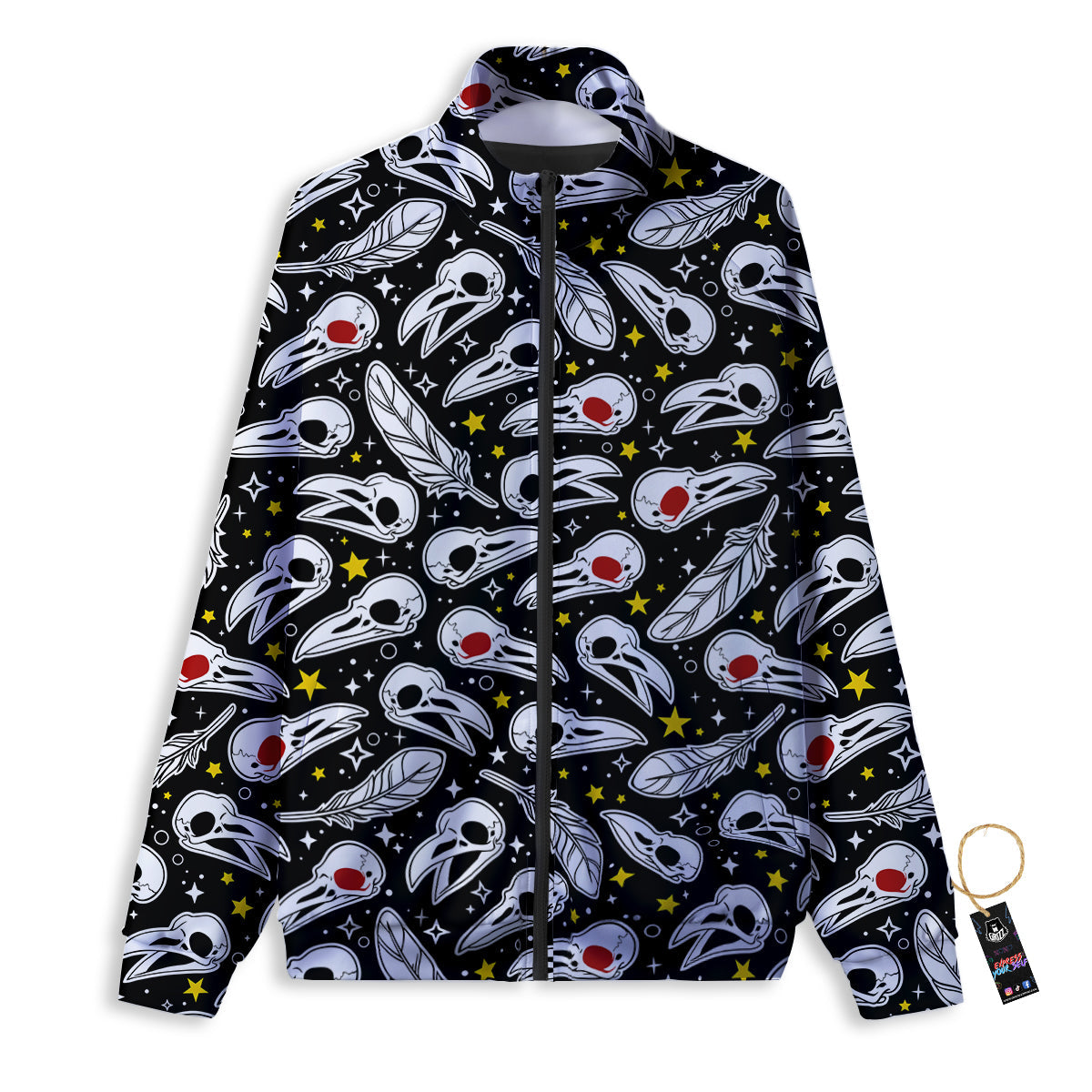 Crow Skull And Feathers Print Pattern Track Jacket-grizzshop