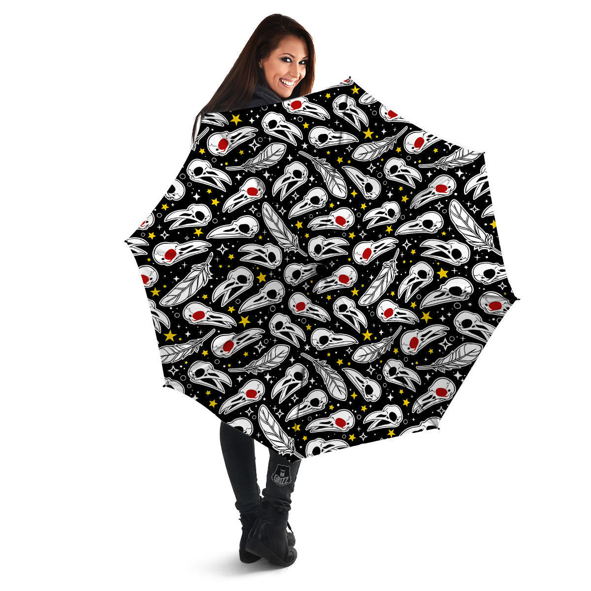 Crow Skull And Feathers Print Pattern Umbrella-grizzshop
