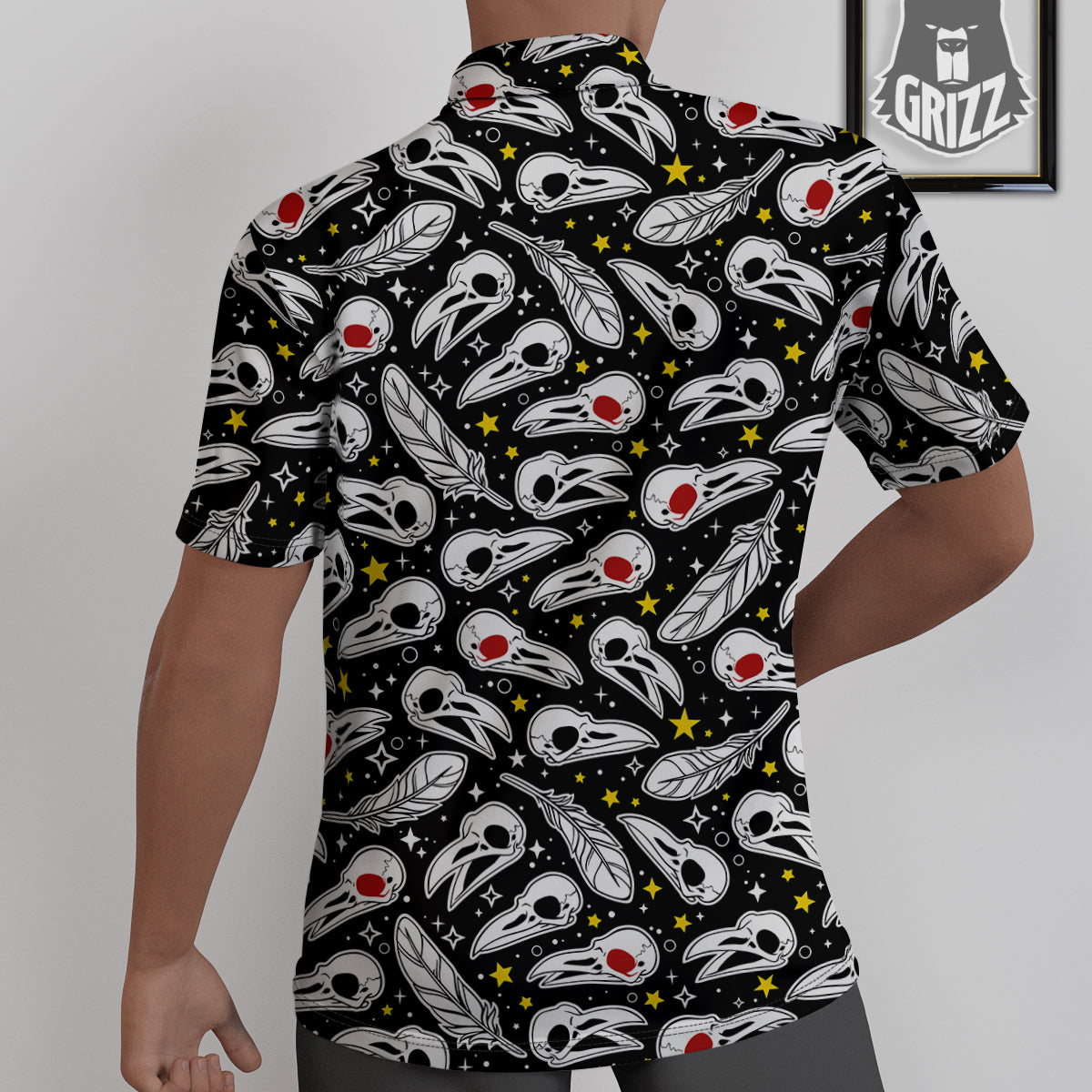 Crow Skull And Feathers Print Pattern Untucked Shirts-grizzshop
