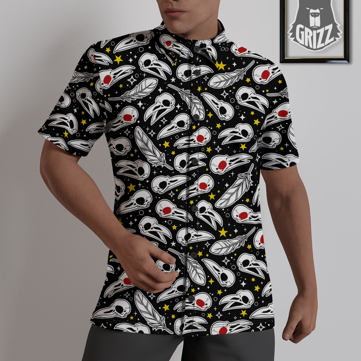 Crow Skull And Feathers Print Pattern Untucked Shirts-grizzshop