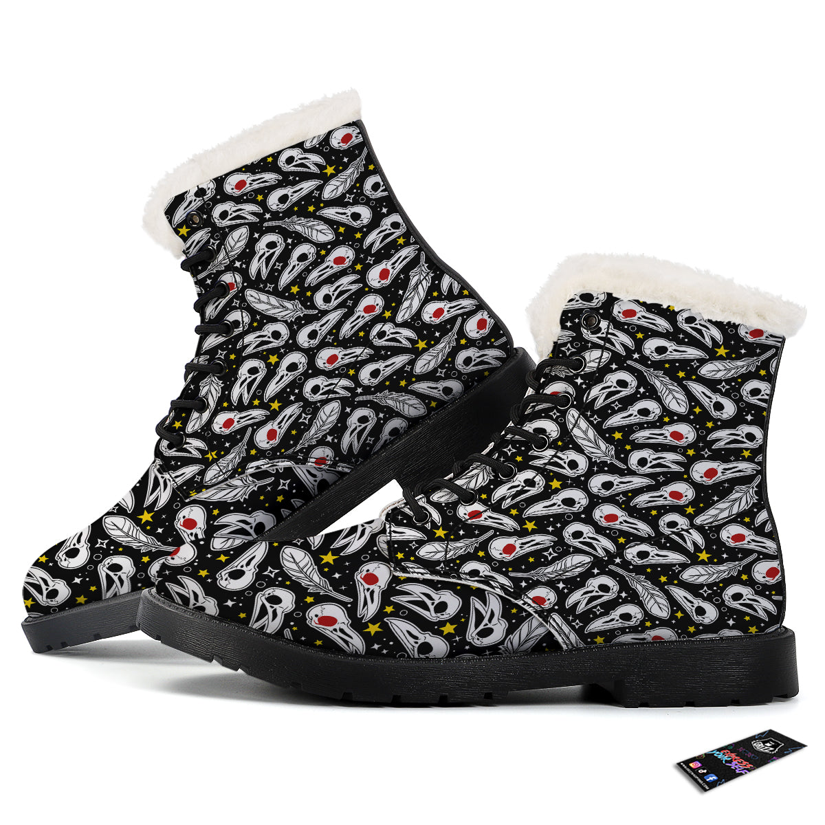 Crow Skull And Feathers Print Pattern Winter Boots-grizzshop