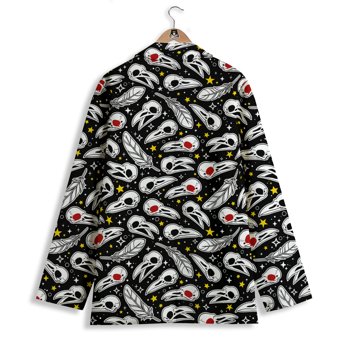 Crow Skull And Feathers Print Pattern Women's Blazer-grizzshop