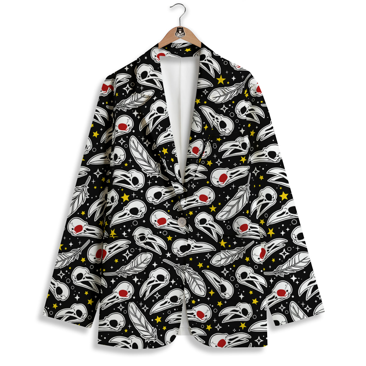 Crow Skull And Feathers Print Pattern Women's Blazer-grizzshop