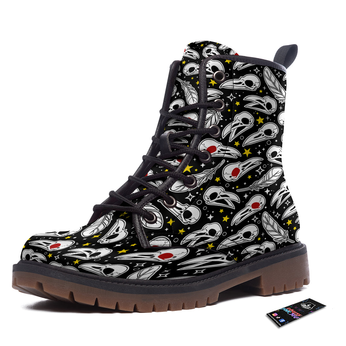 Crow Skull And Feathers Print Pattern Work Boots-grizzshop