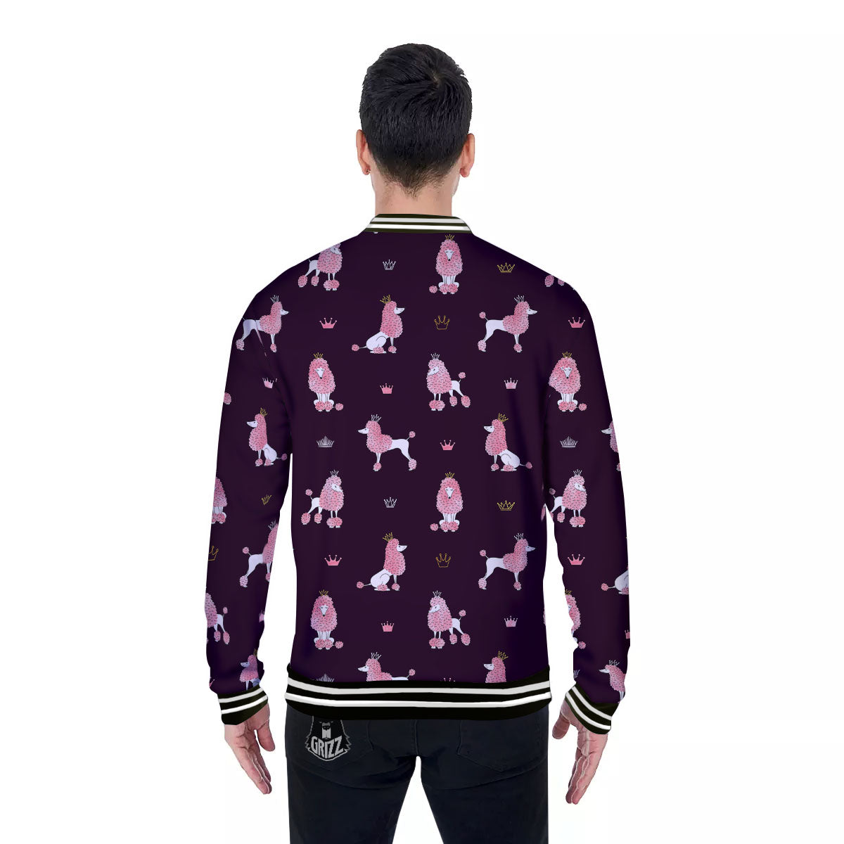 Crown And Poodle Print Pattern Baseball Jacket-grizzshop