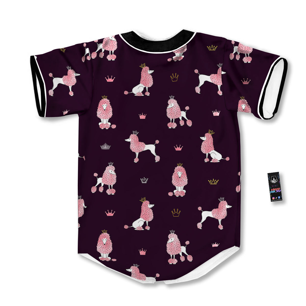 Crown And Poodle Print Pattern Baseball Jersey-grizzshop