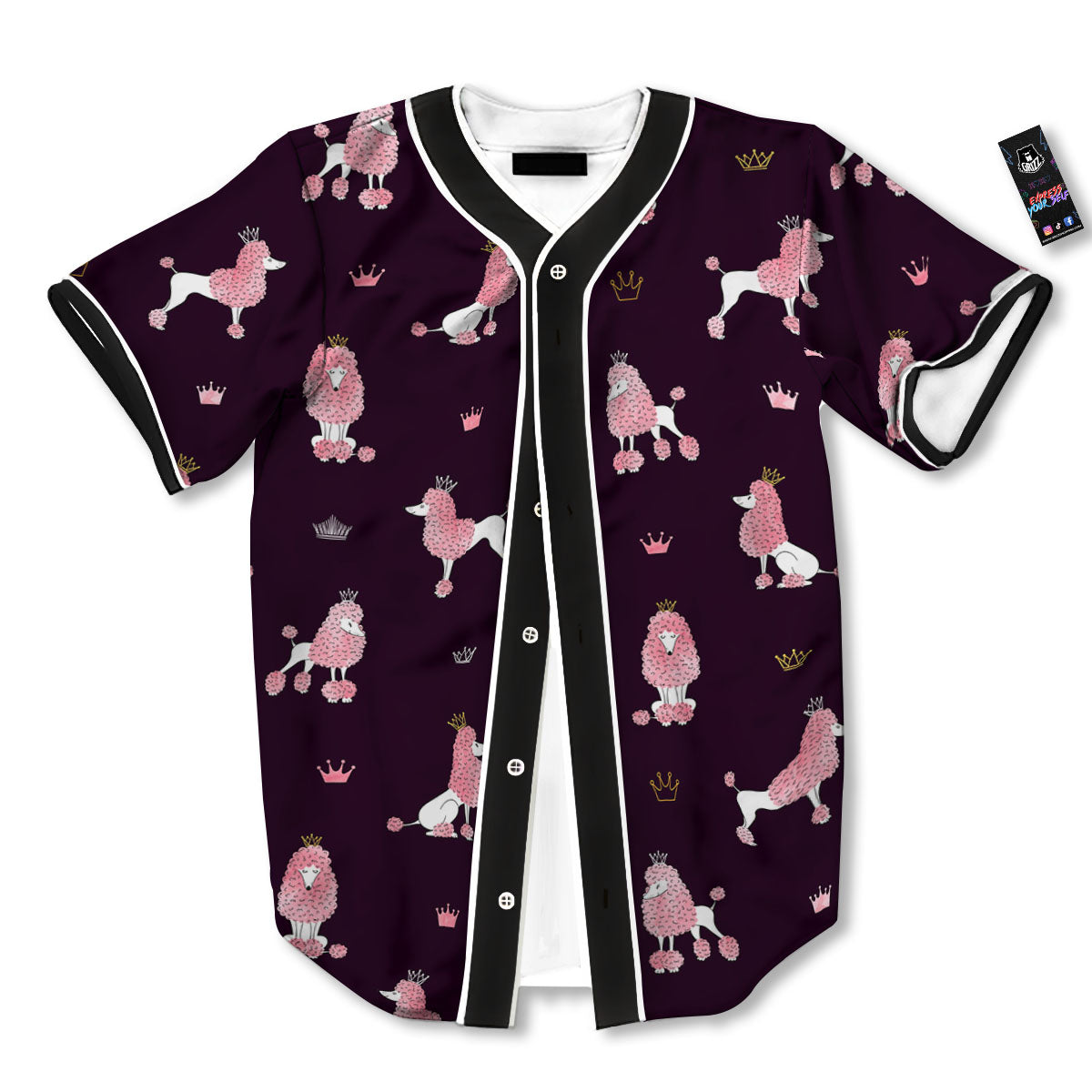 Crown And Poodle Print Pattern Baseball Jersey-grizzshop
