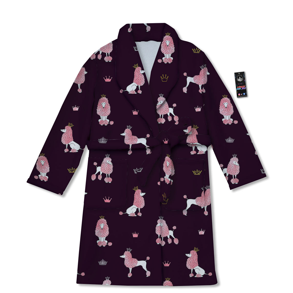 Crown And Poodle Print Pattern Bathrobe-grizzshop