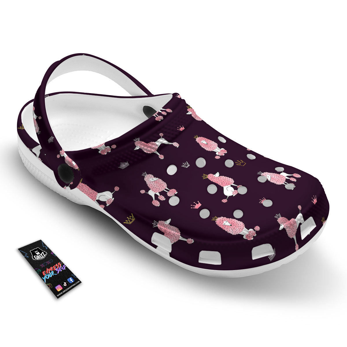 Crown And Poodle Print Pattern Clog-grizzshop