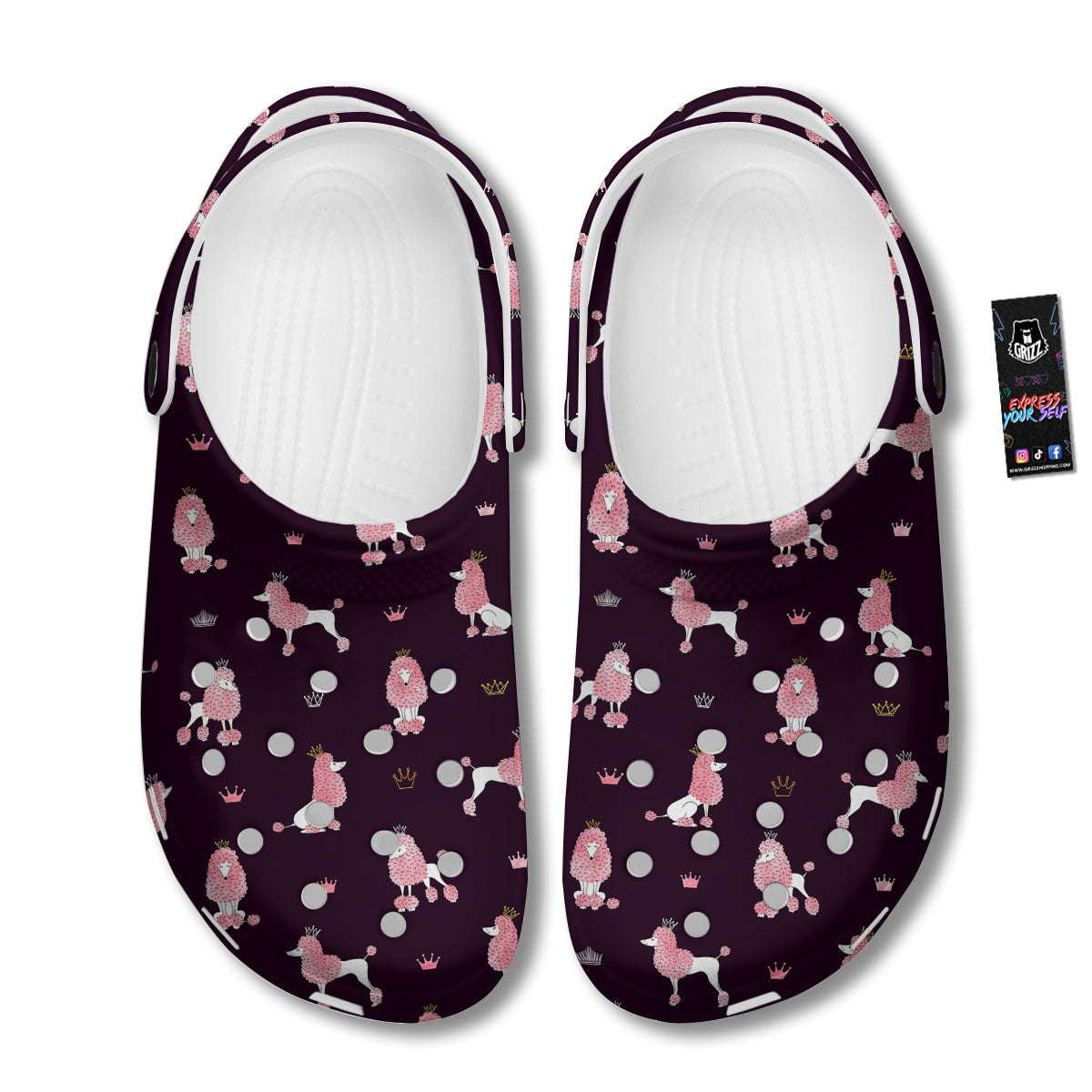 Crown And Poodle Print Pattern Clog-grizzshop