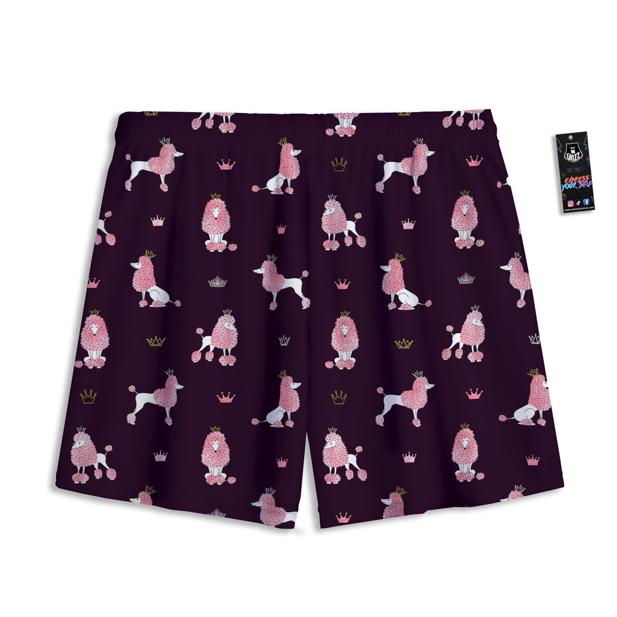 Crown And Poodle Print Pattern Mesh Shorts