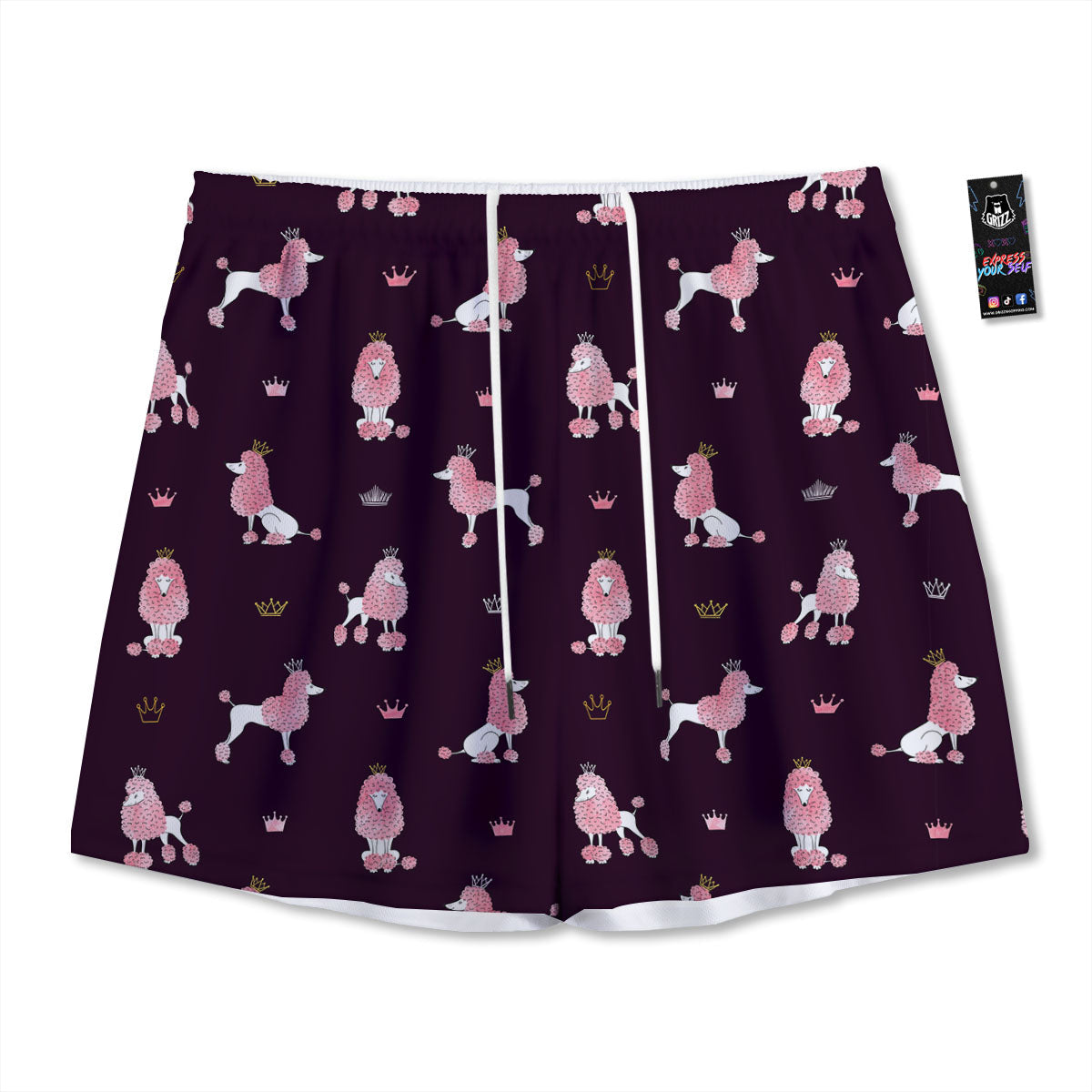 Crown And Poodle Print Pattern Mesh Shorts