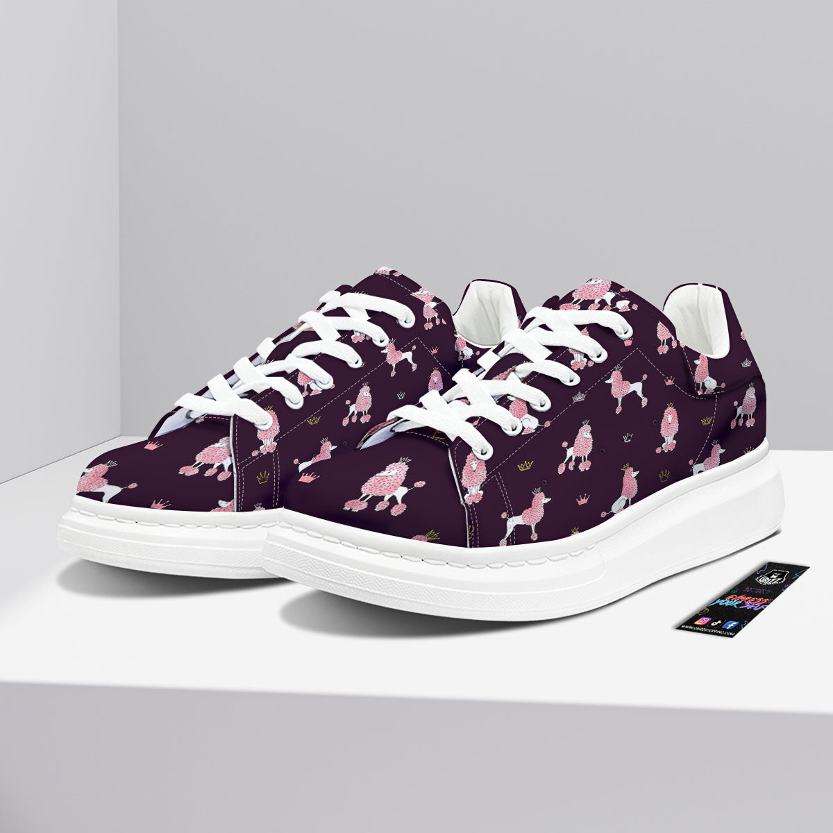 Crown And Poodle Print Pattern Platform Shoes-grizzshop