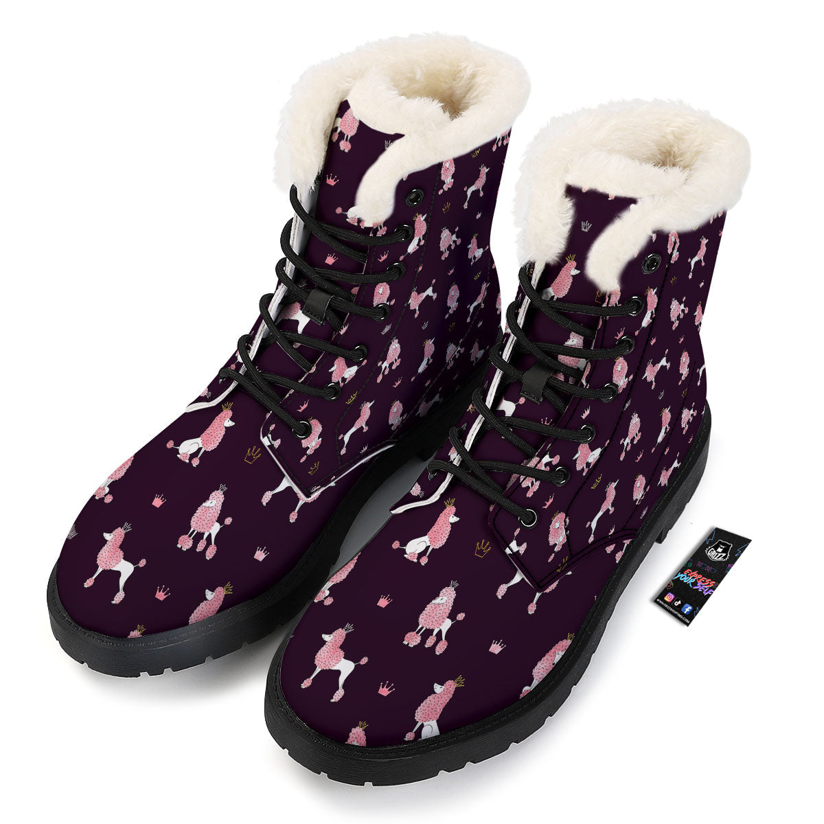 Crown And Poodle Print Pattern Winter Boots-grizzshop
