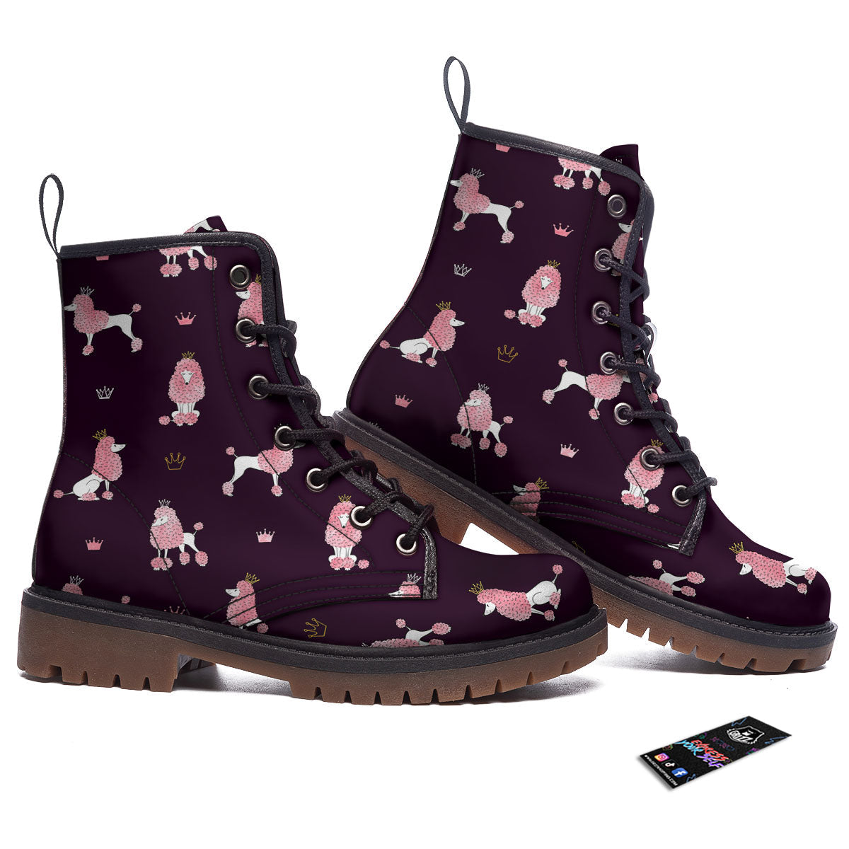 Crown And Poodle Print Pattern Work Boots-grizzshop