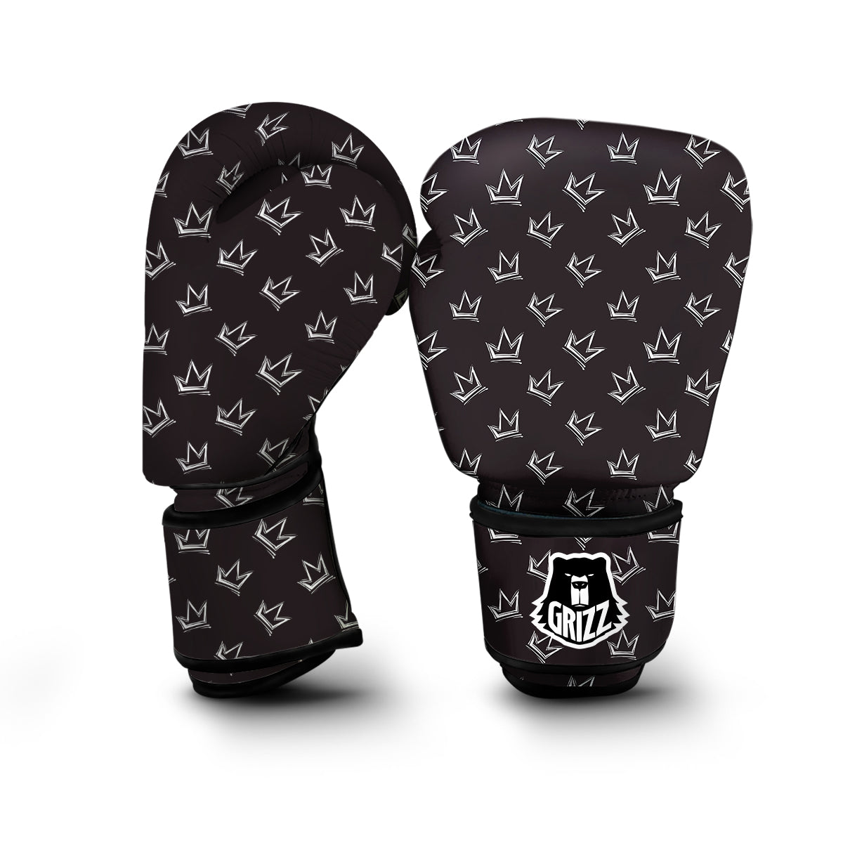 Crown Doodle Black Print Pattern Boxing Gloves-grizzshop