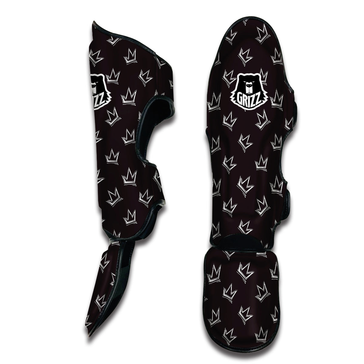 Crown Doodle Black Print Pattern Muay Thai Shin Guards-grizzshop