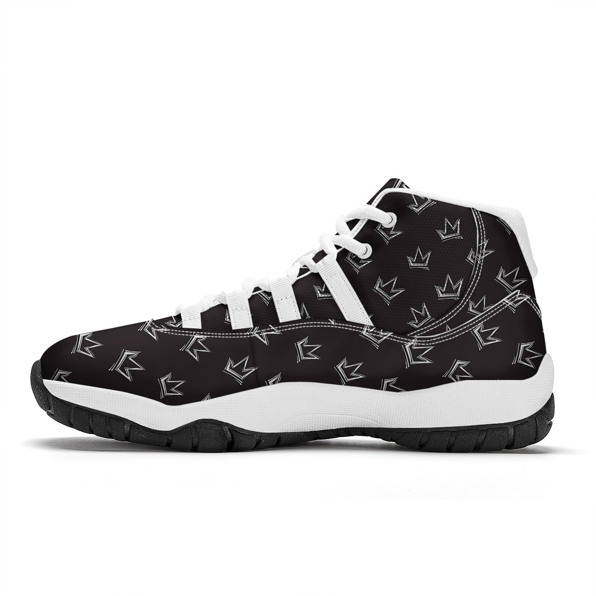 Crown Doodle Black Print Pattern White Bball Shoes-grizzshop