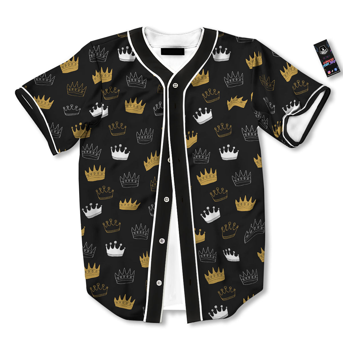 Crown Doodle Print Pattern Baseball Jersey-grizzshop