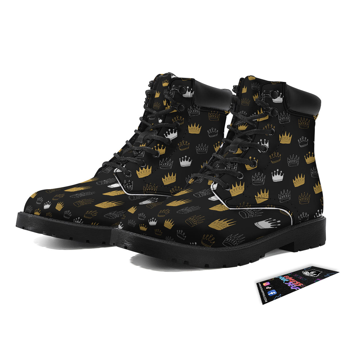 Crown Doodle Print Pattern Boots-grizzshop