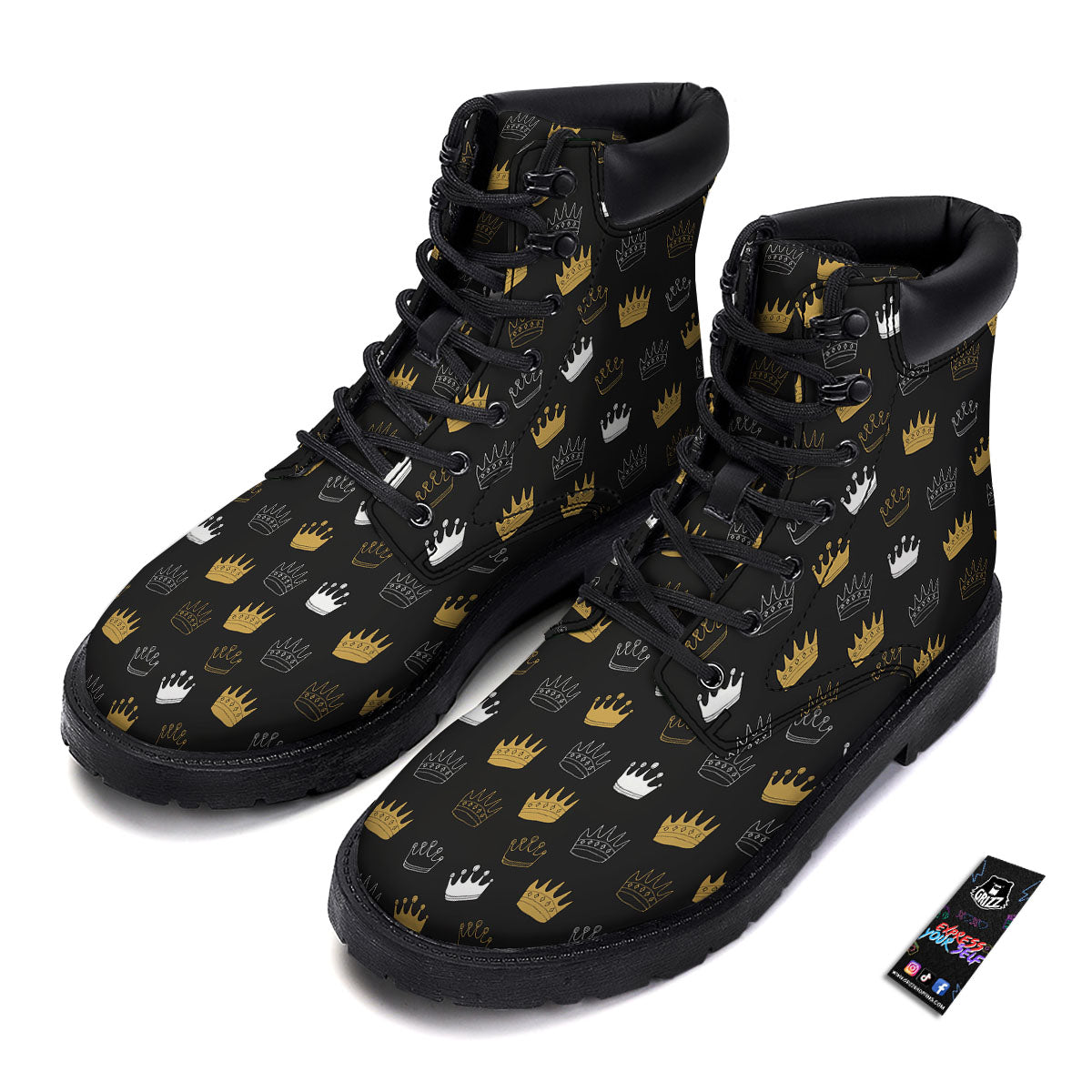 Crown Doodle Print Pattern Boots-grizzshop