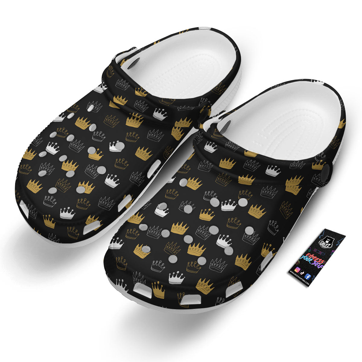 Crown Doodle Print Pattern Clog-grizzshop