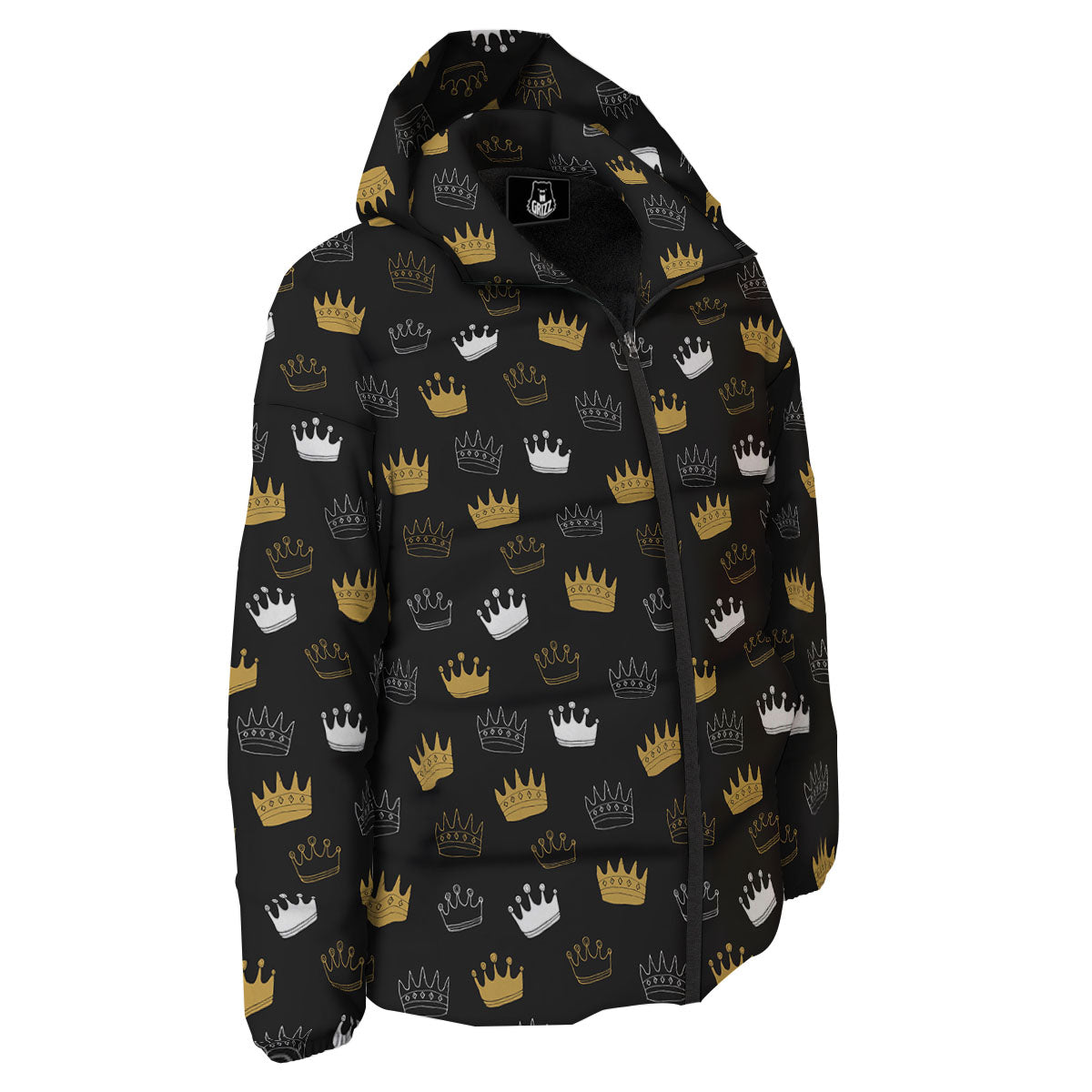 Crown Doodle Print Pattern Down Jacket-grizzshop
