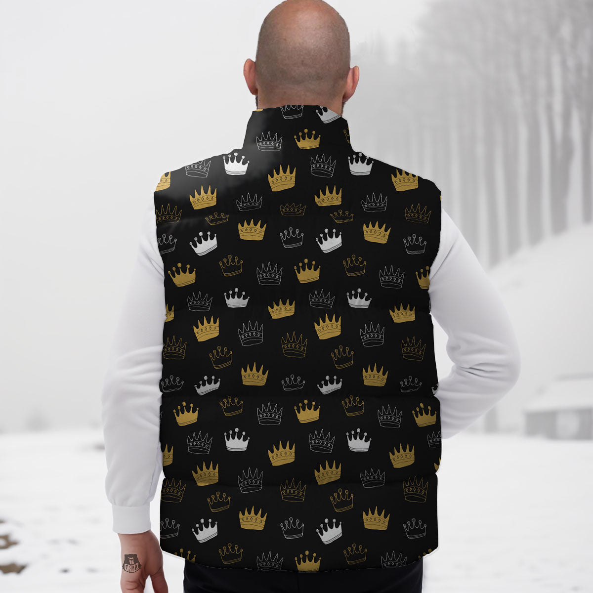 Crown Doodle Print Pattern Down Vest-grizzshop
