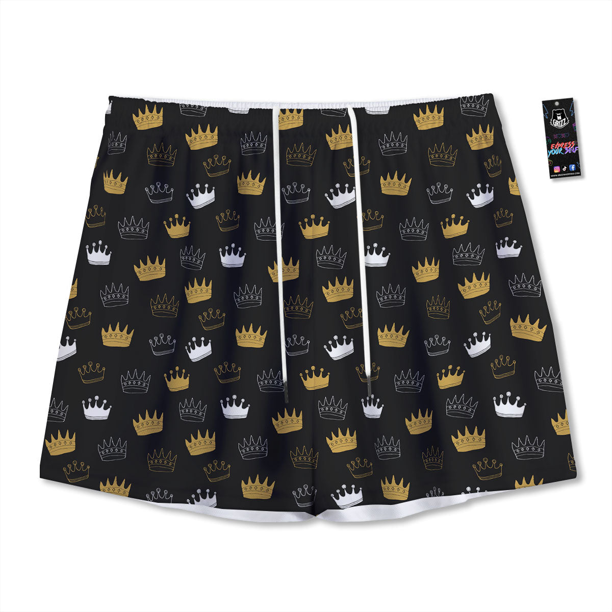 Crown Doodle Print Pattern Mesh Shorts-grizzshop