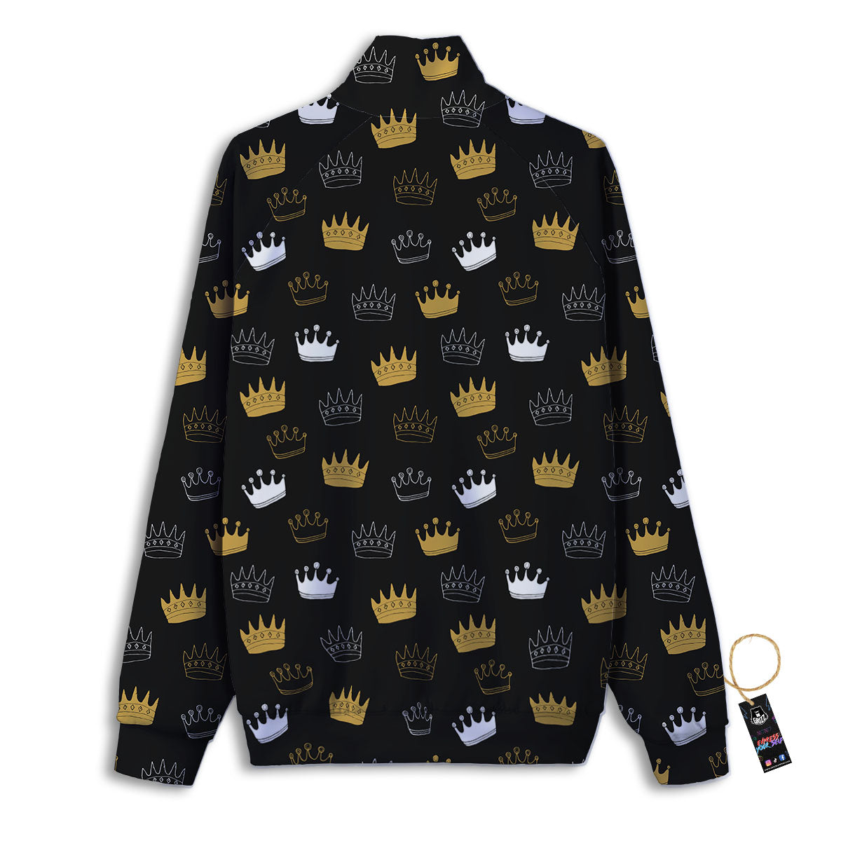 Crown Doodle Print Pattern Track Jacket-grizzshop