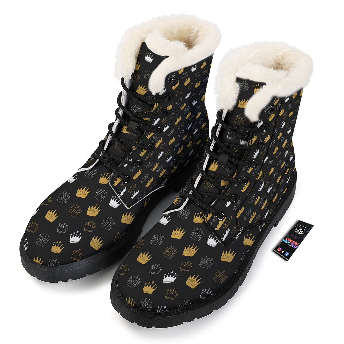 Crown Doodle Print Pattern Winter Boots-grizzshop