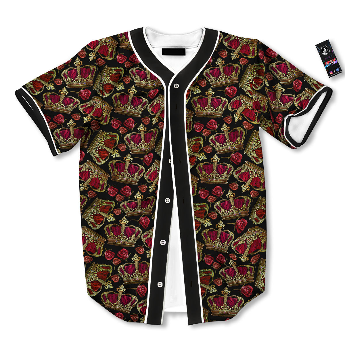 Crown Embroidery Print Pattern Baseball Jersey-grizzshop