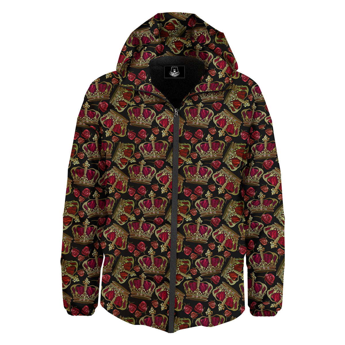 Crown Embroidery Print Pattern Down Jacket-grizzshop