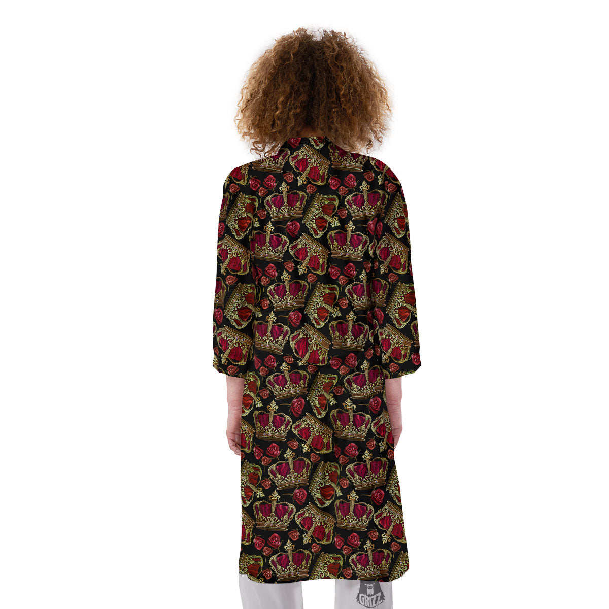 Crown Embroidery Print Pattern Kimono-grizzshop