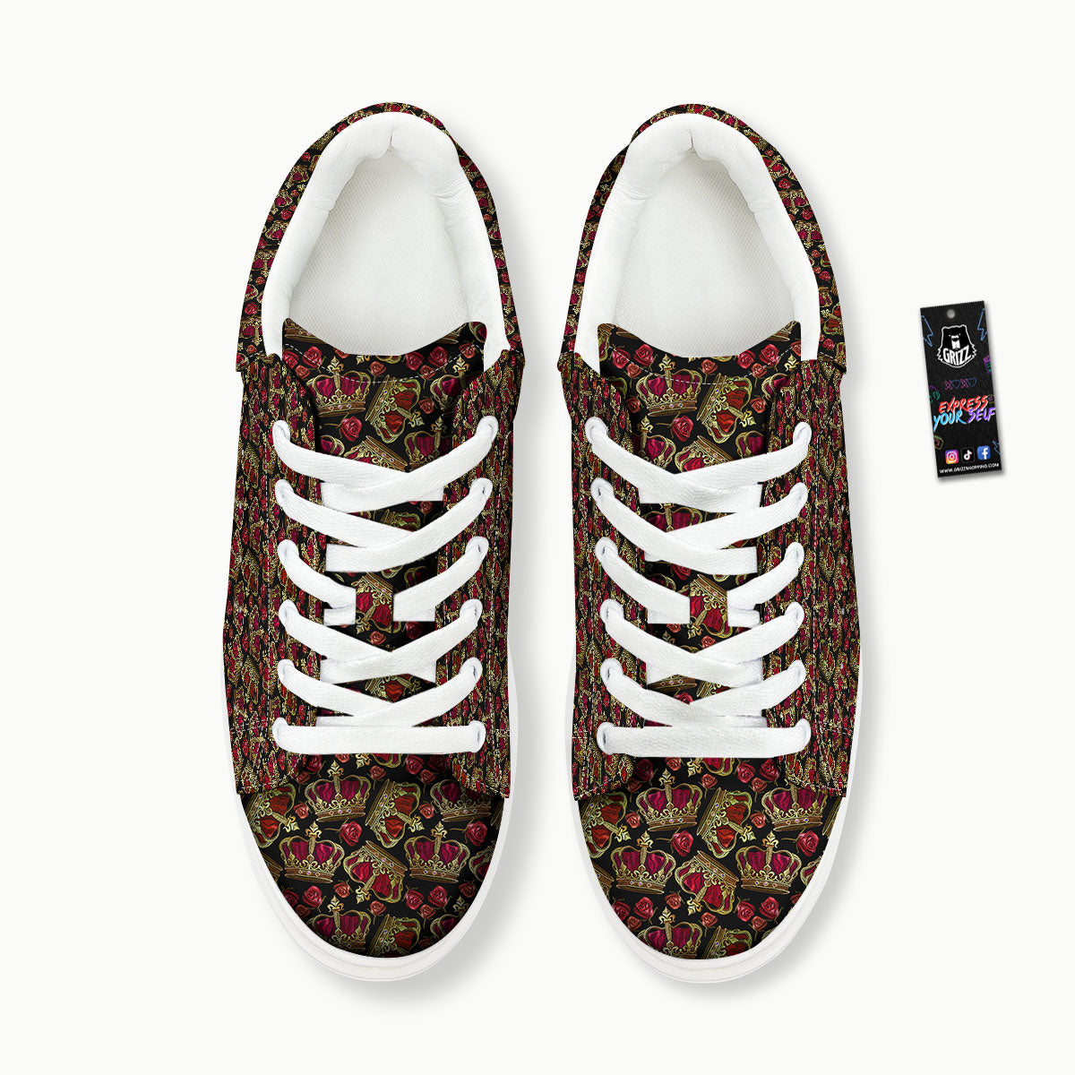 Crown Embroidery Print Pattern Platform Shoes-grizzshop